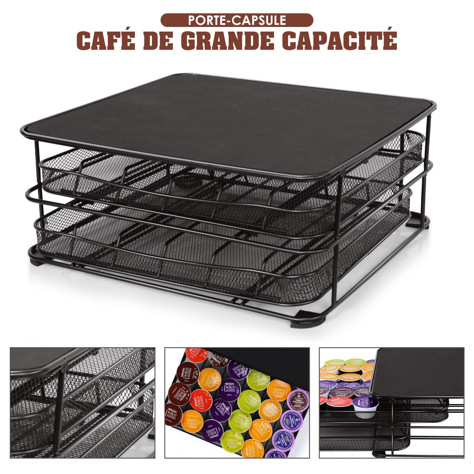 HEVOL Porte Capsules 72 PCs, Tiroir à Capsules avec Support de Machine à Café, Surface Anti-Vibration, Support Porte Dosette, Capsules de Grande Capacité pour Maison, Bureau