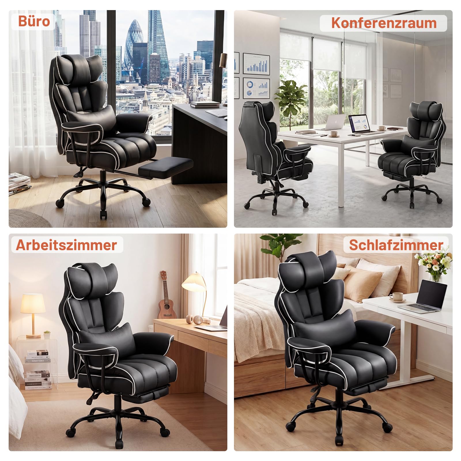 Sedia da gaming ergonomica, in pelle PU, 200 kg, con poggiapiedi e supporto lombare, sedia regolabile con schienale alto, sedia girevole (nero-1)