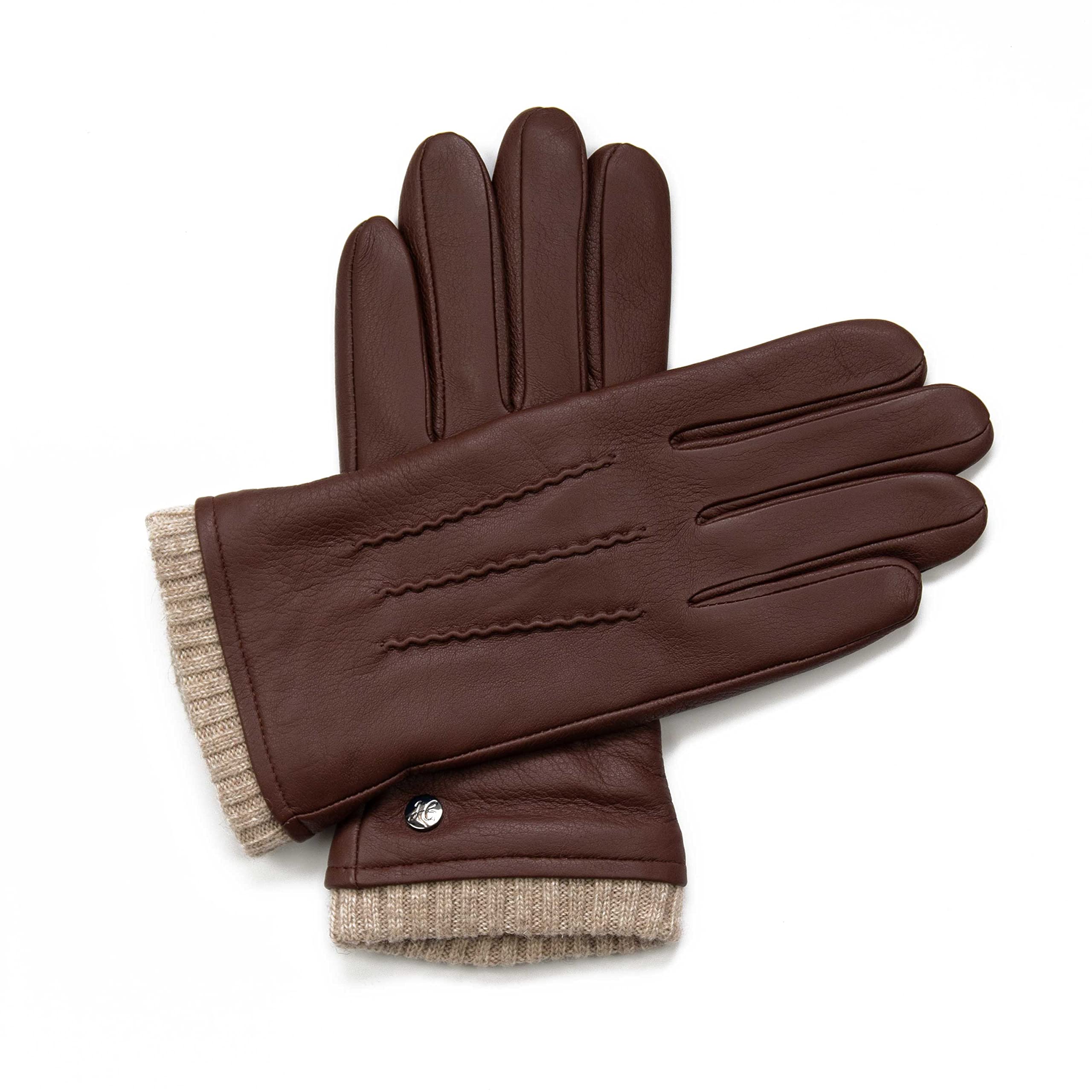 Guanti in pelle di cervo con fodera in cashmere, con scaldamuscoli a maglia, guanti da uomo in pelle di cervo, foderati caldi, colore nero, marrone