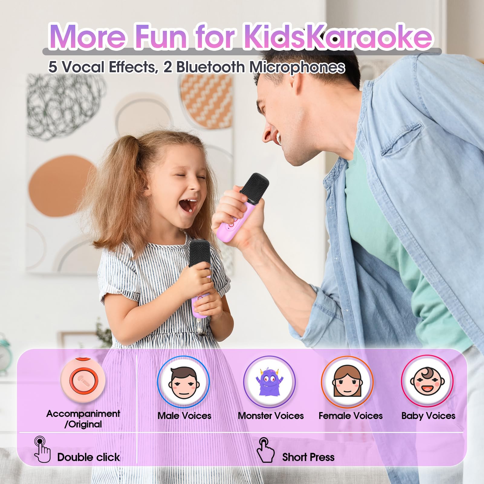 Karaoke 2 Microfonos Inalambricos, Gralal Regalo Niña 3-12 Años Micrófono Inalámbrico Juguetes Niña 4 5 6 7 8 9 10 11 Años Microfono Karaoke Infantil Microphone Regalo Navidad
