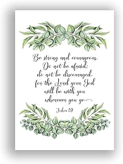 Be Strong And Courageous Print, Joshua 1 9 Poster, Bible Verse Wall Art, Scripture Pictures Gift UNFRAMED A4, Crafty Cow Design