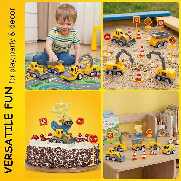 Decoration Gateau Chantier 3 Ans, Deco Gateau Anniversaire Pelleteuse Garçon 3er, Chantier de Construction Miniature Deco Gteau Cake Cupcake Topper pour Enfant Fille Garçon Anniversaire - 5