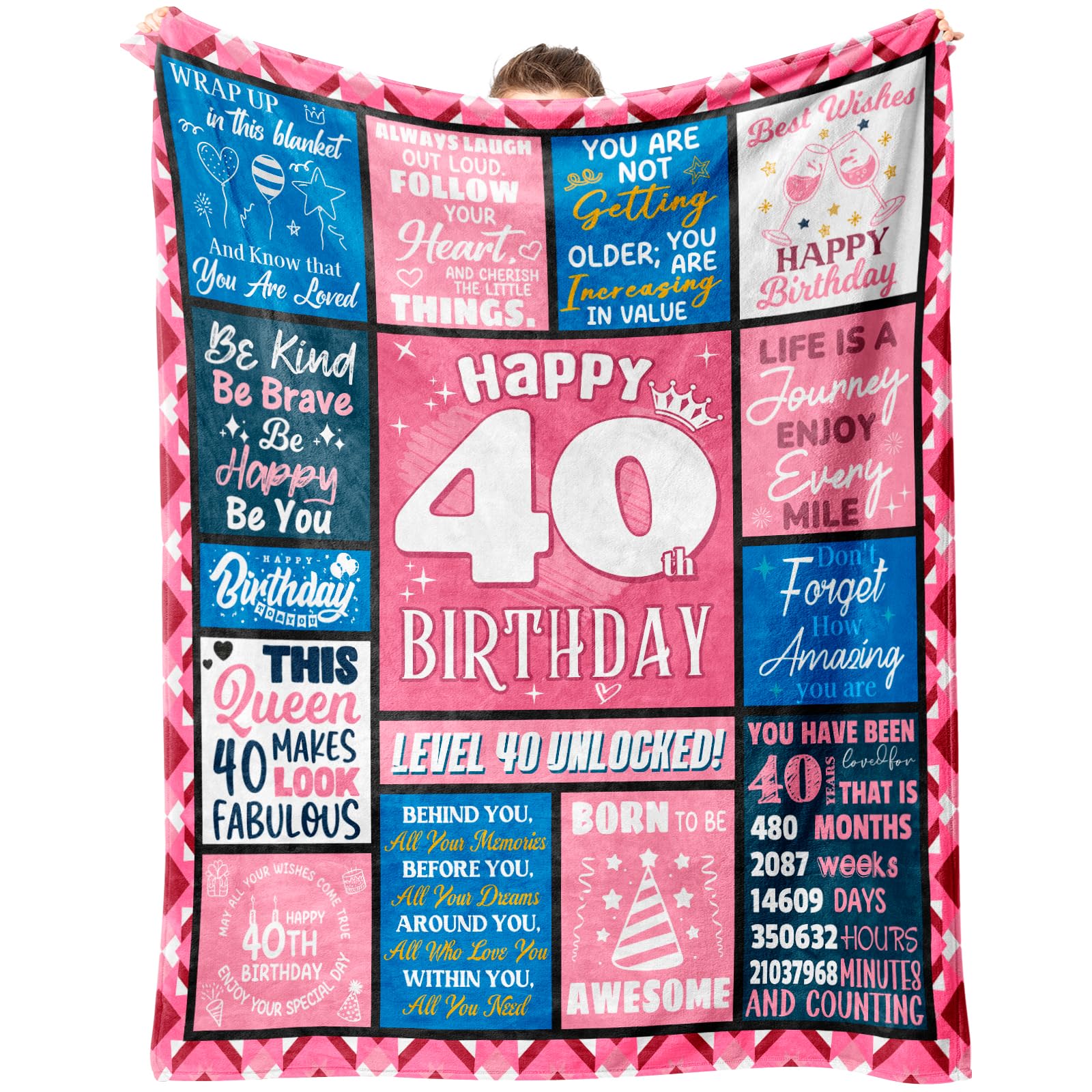 40th Birthday Gifts for Women, 40th Birthday Throw Blanket 150x130cm, Gifts for Mum Sister Auntie Cousin Wife Best Friend Colleagues, Thoughtful Gift Idea