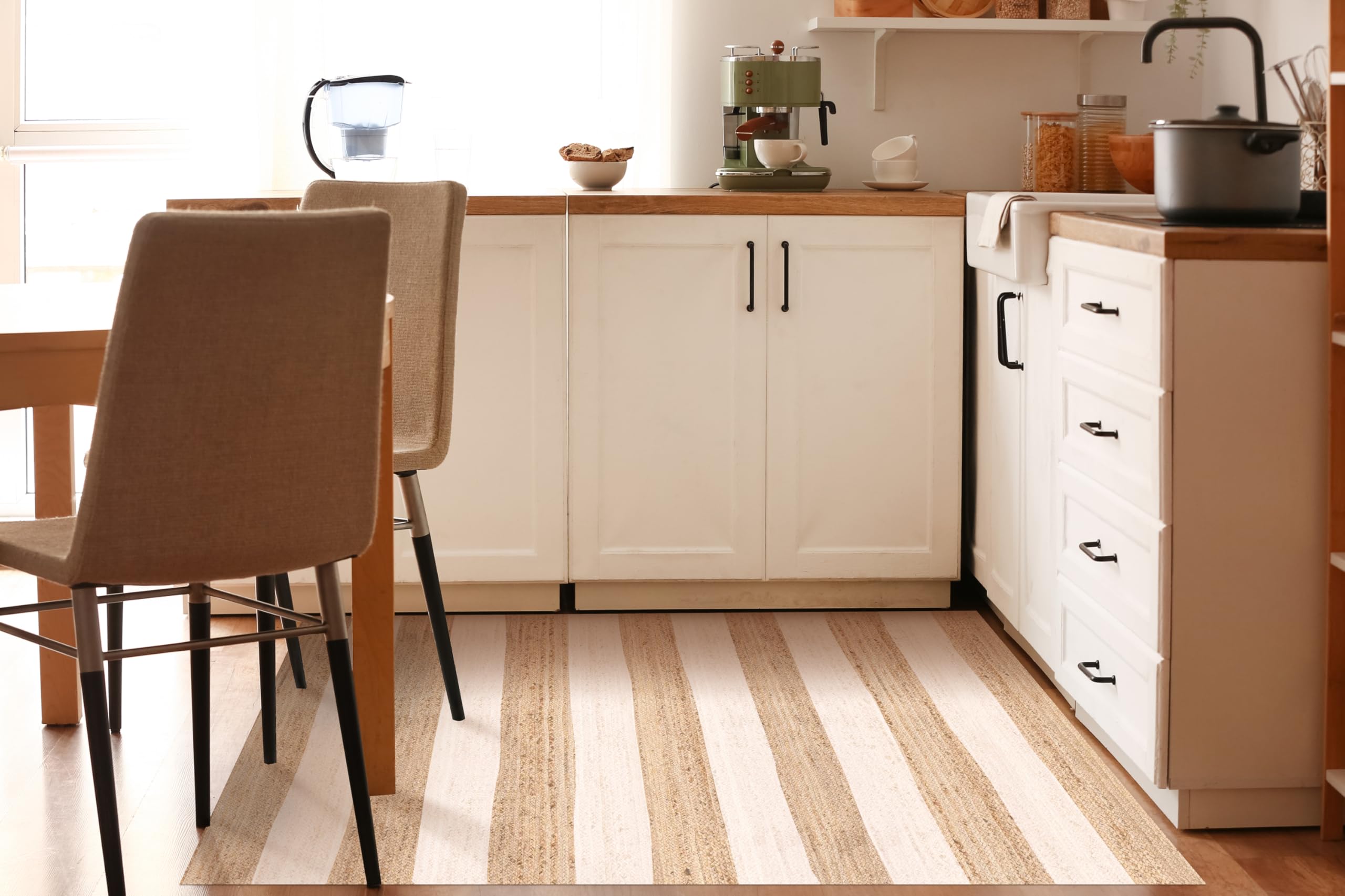 VINILIKO Design | Alfombra Vinílica Rayas Yute 50x100 cm - Antideslizante, Impermeable, Lavable - Varios Tamaños - Alfombra Vinilo Salón, Cocina