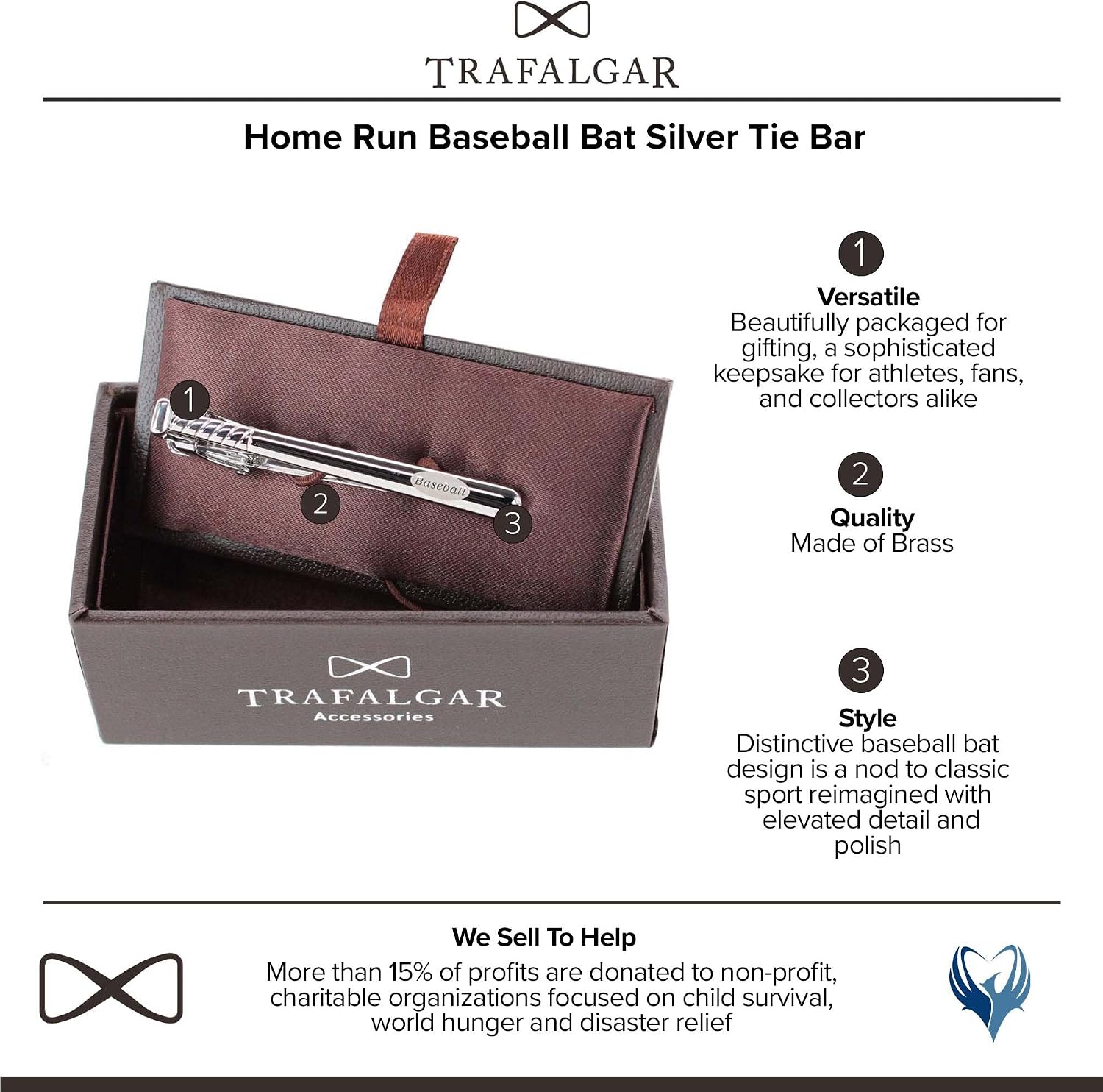 Trafalgar Men's Home Run Baseball Bat Silver Tie Bar