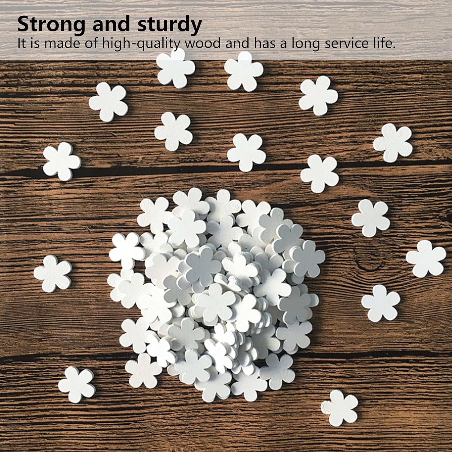 100pcs木製の花の切り抜き、白い花ディスク花の形の木製の装飾品の木製の花のスライス