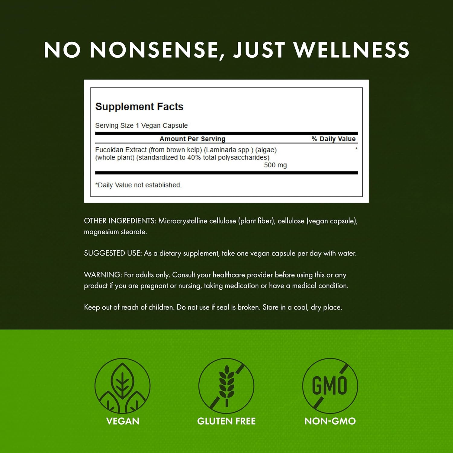 Swanson Maximum Strength Fucoidan Extract Immune Support Supplement for Adults Seeking Natural Immune Defense from Brown Seaweed - 500 mg (60 Vegan Capsules)