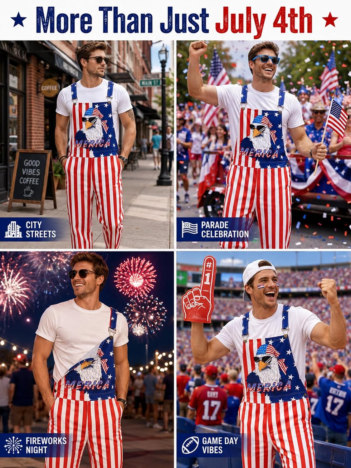 American Flag Overalls Men – Patriotic USA Denim Overalls for Men, 4th of July Bib Overall Jumpsuit
