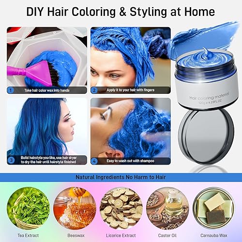 Miniatura 36 de Glod - Tinte temporal para el cabello, cera temporal para el cabello, tinte natural lavable para el cabello, para mujeres, hombres, niños, fiesta