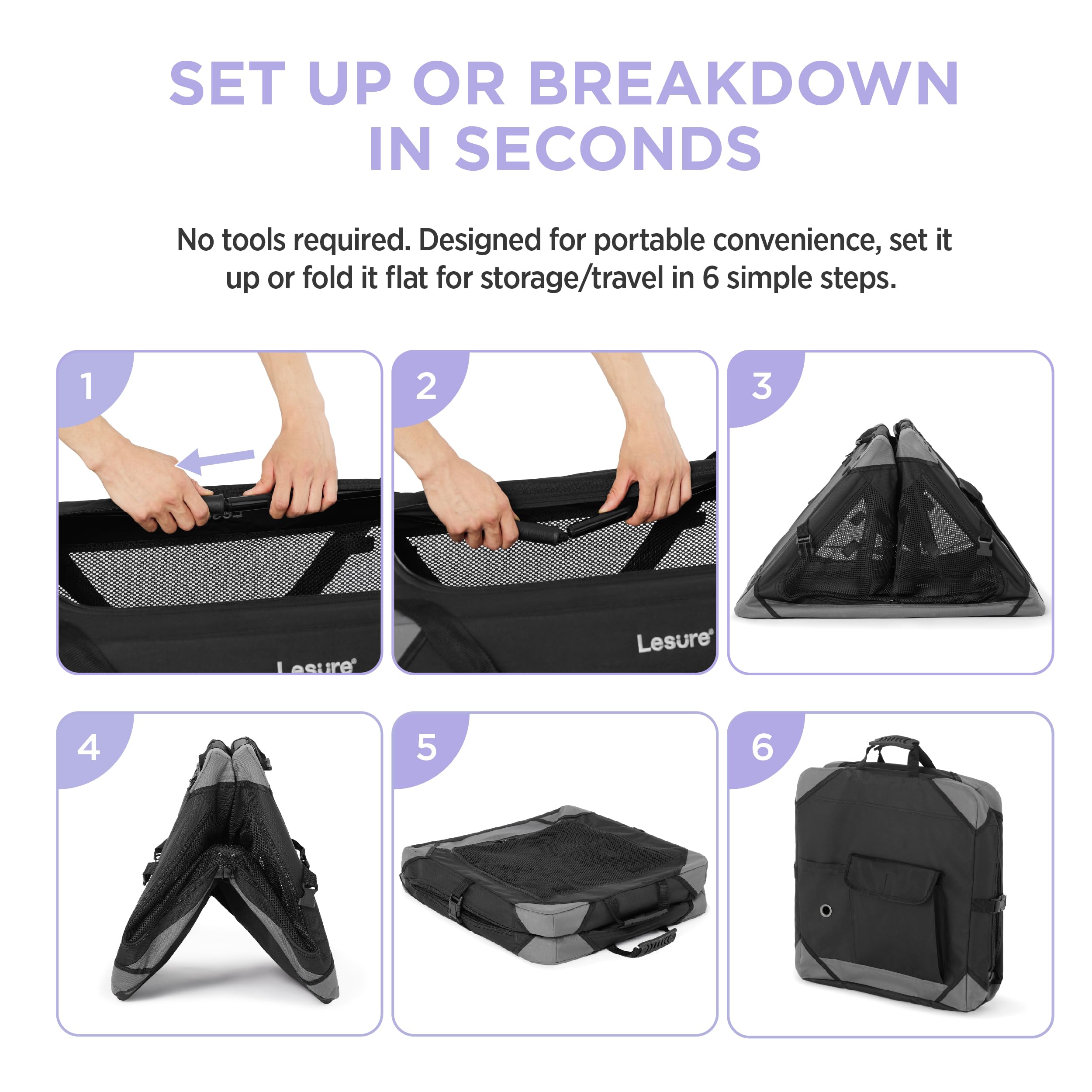 Lesure Hundebox Auto Faltbar Mit Tragegriffen 61 x 40 x 40 cm, Transportbox für Klein & Große Hunde und Katzen, Oxford-Gewebe, Schwarz