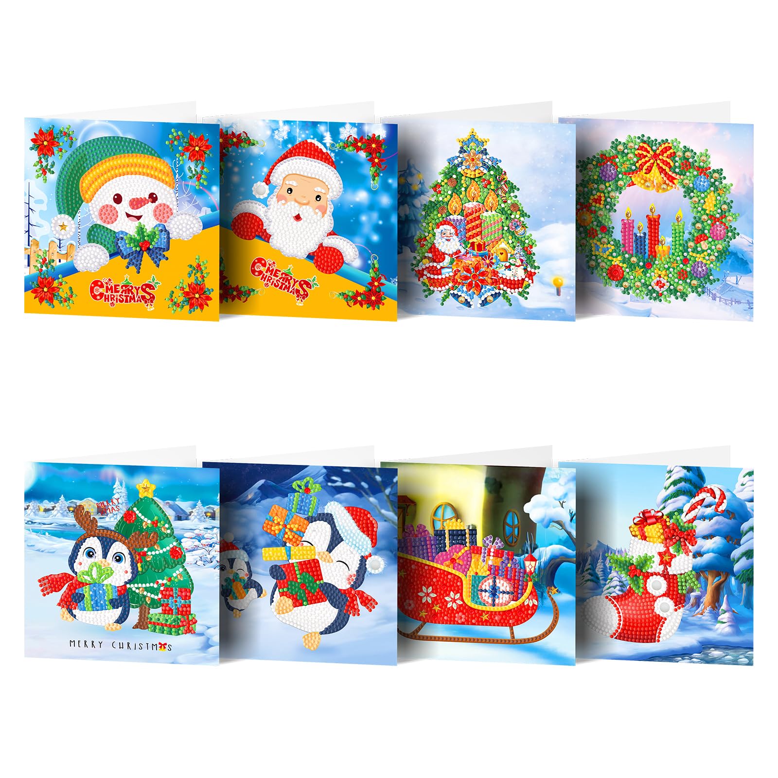 POETRYDRAW 8PCS Winter Cartoon DIY Diamond Art Painting Greeting Card Kits with Envelopes Diamond Art Greeting Cards Diamond Art Cards Kits for Adults DIY Crafts Family Friend Gifts (Winter Cartoon)