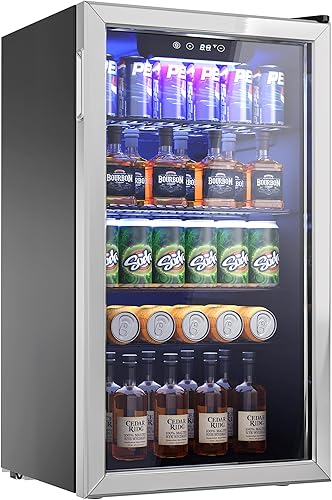 Icyglee Beverage Refrigerator Cooler - 126 Can Mini Fridge with Glass Door Freestanding for Soda Beer or Wine, Beverage Cooler for Home, Office, Bar