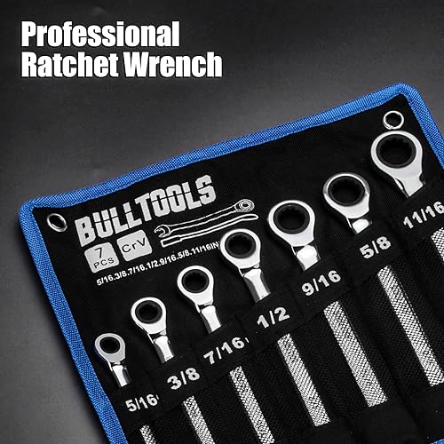 Miniatura 7 de BULLTOOLS Juego de llaves de trinquete de 7 piezas, 516"-1116" SAE Juego de llaves de trinquete SAE de 72 dientes y llave de trinquete de extremo