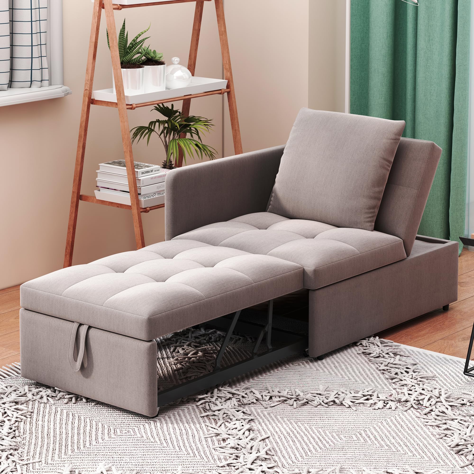 Sofá cama acolchado 3 en 1 sofá cama multifuncional de tela de lino con respaldo ajustable, sofá reclinable para espacios pequeños