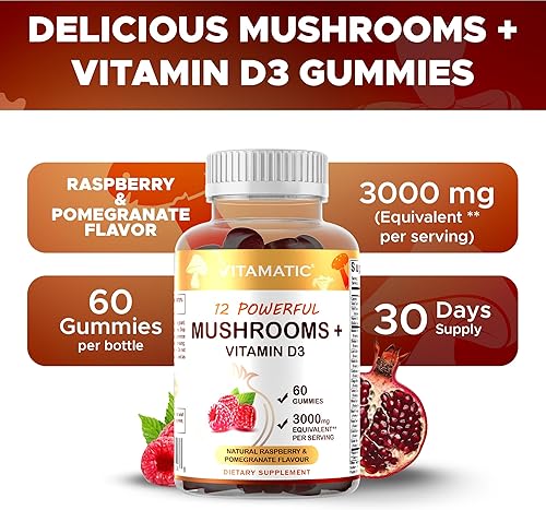 Miniatura 4 de Vitamatic Complejo de hongos con D3, 60 gomitas a base de pectina, equivalente de 3000 mg por porción, (paquete de 2)