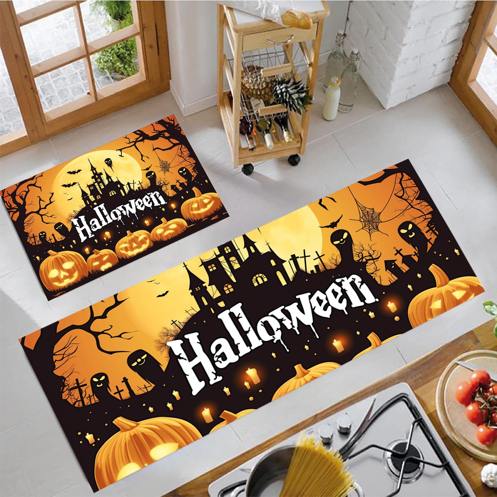 Alfombras de cocina antifatiga que evitan el dolor de espalda con tapetes lavables de Halloween