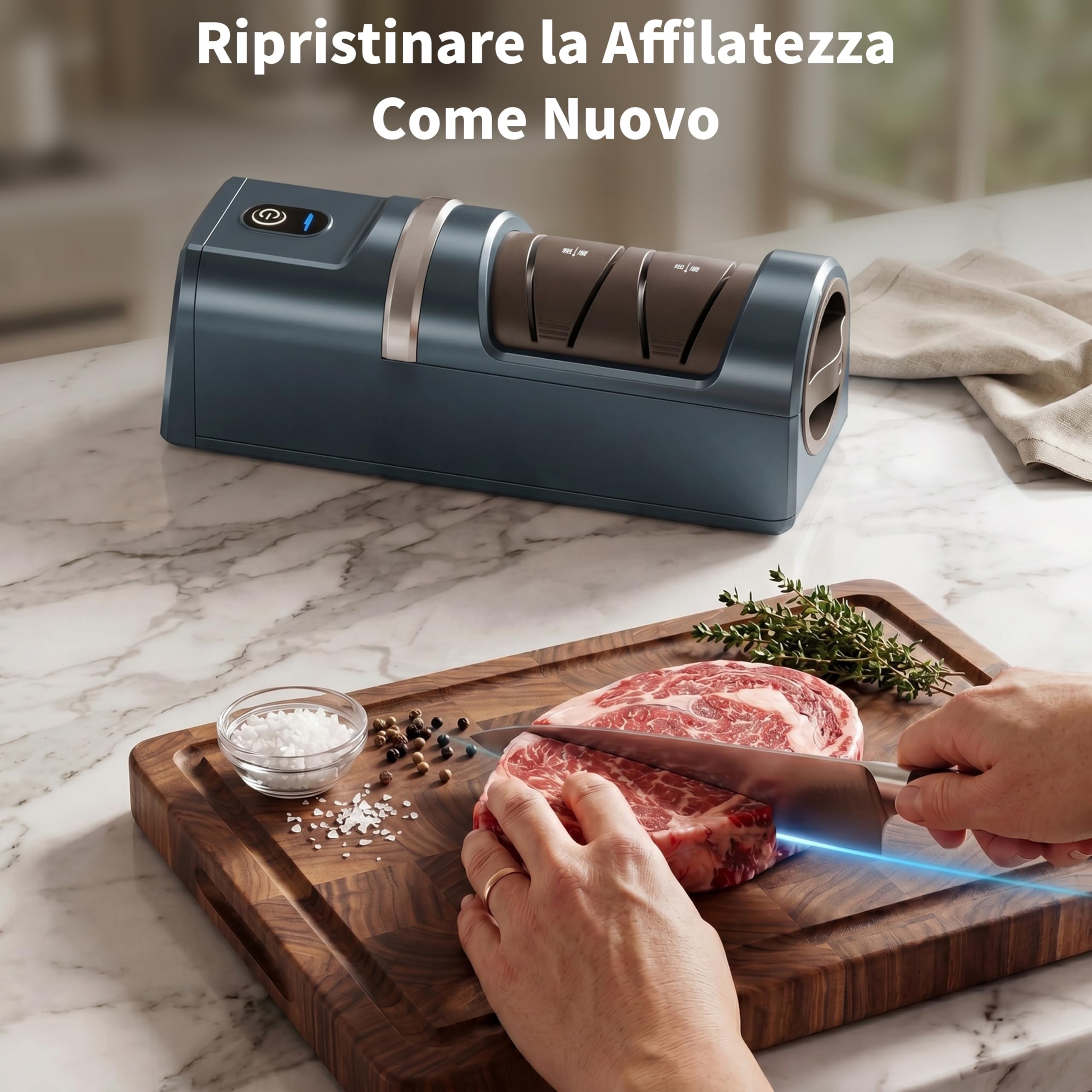 Affilacoltelli elettrico, Sistema di affilatura coltelli 5 in 1 con 3 velocità, affilacoltelli professionale ricaricabile con diamante per affilatura grossolana e fine (Verde)