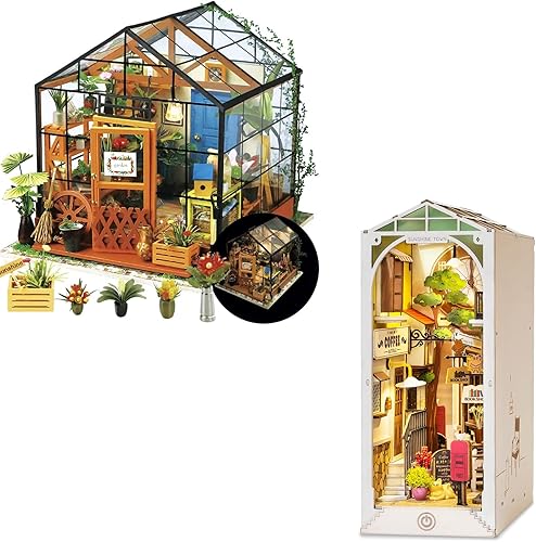 Rolife Kits de invernadero de casa de muñecas en miniatura y kits de rincón de libros de bricolaje Sunshine Town