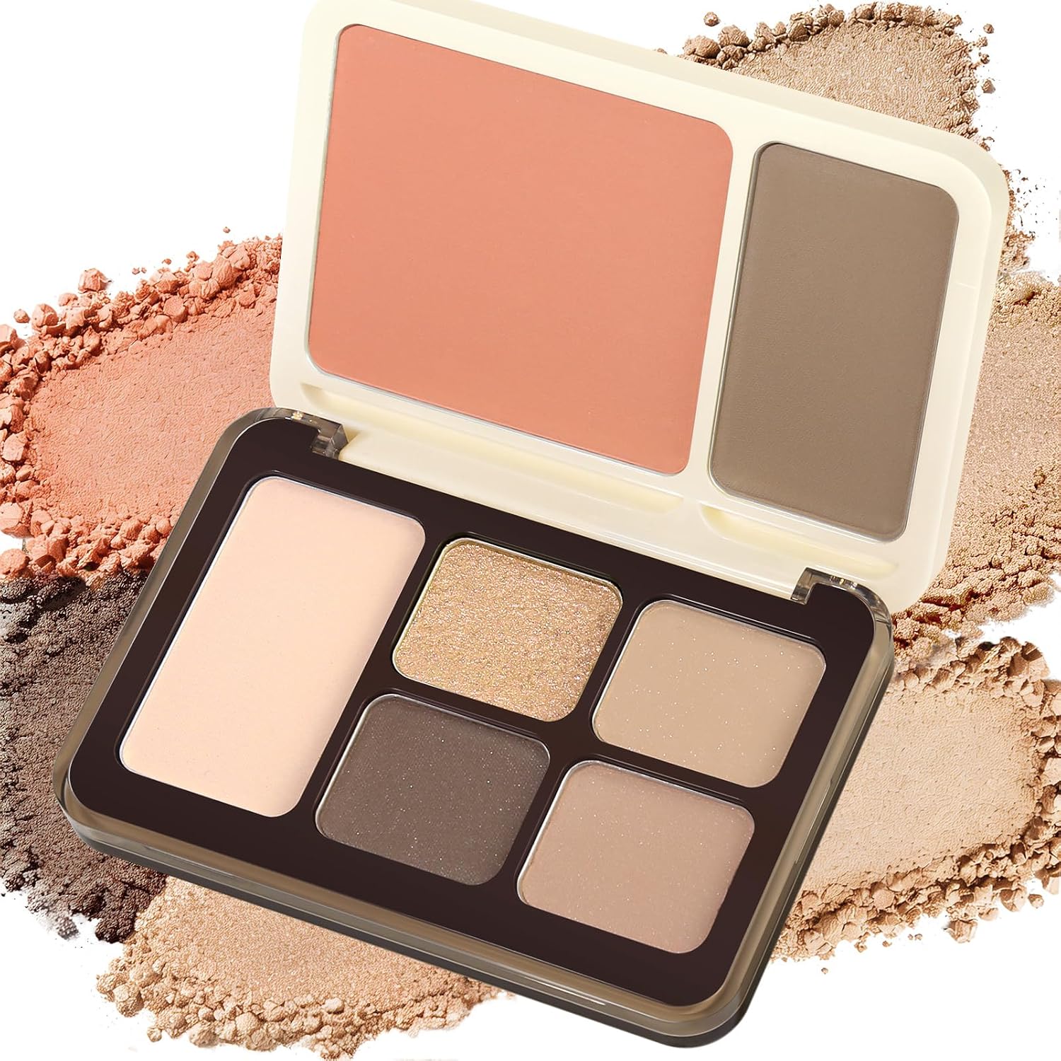 All-in-One Multi-Use Makeup Palette, Nude Taupe Eyeshadow Blush Contour & Highlighter Kit, Smooth Blendable Powders, Highly Pigmented Matte Shimmer Tones, Long Lasting Makeup for Daily & Party Use 01