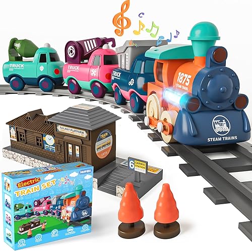 Juego de tren eléctrico para niños pequeños y niños con música, luces y pistas, tren First Choo Choo, conexión magnética, regalos de cumpleaños para