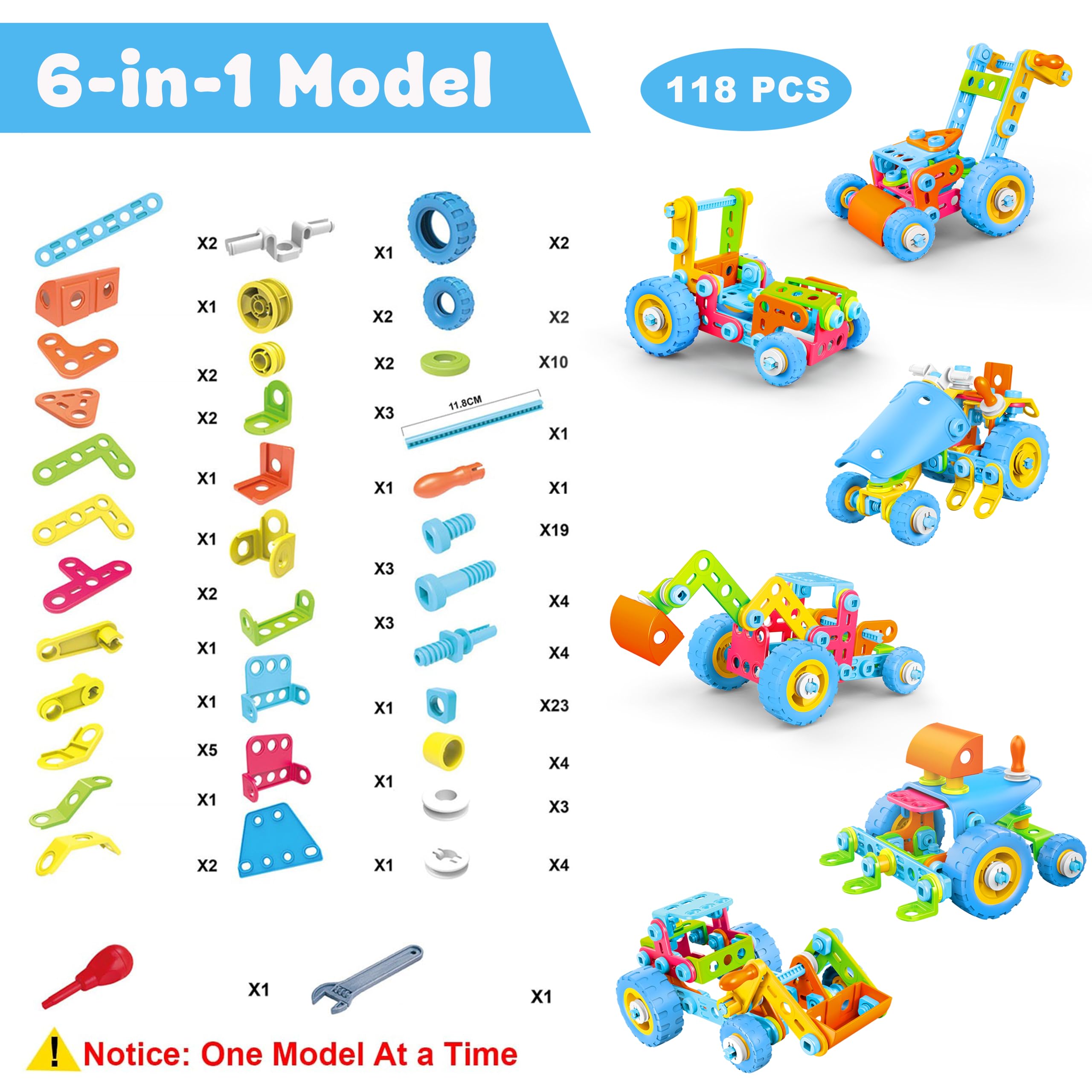 BURKUSUR Giochi Costruzioni per Bambini Regalo 4 5 6 7 8+ anni, STEM Kit di Costruzione Giocattoli da Ragazzi e Ragazze Giocattolo Educativo Regalo Creativo Piestre per Bambini Kit 6 Modelli