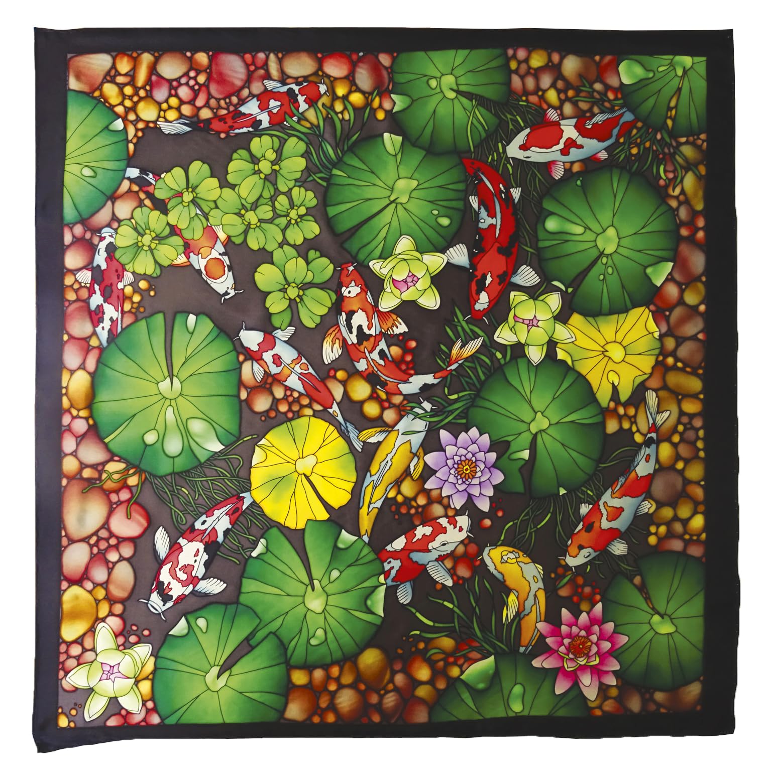 DUPCARPW151C - Carré 100% soie - Tissu à peindre - 90x90cm - Bassin Japonais - Peinture sur soie - Activité créative