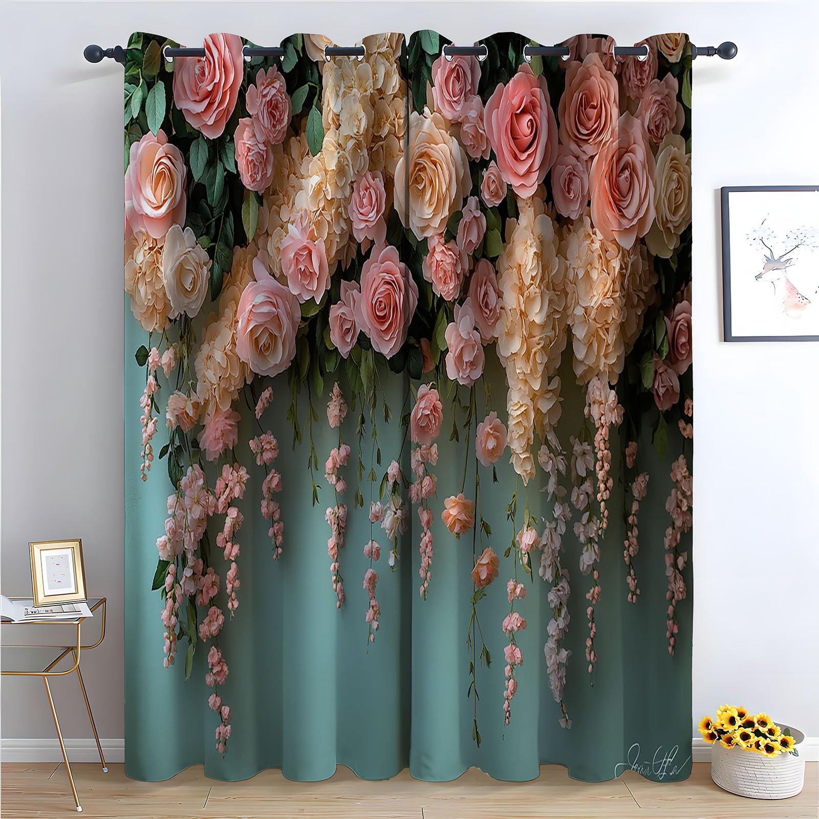 WQBQKKX Vintage Abstract Line Curtains Modern Thermal Insulated Blackout Curtains Botanical Print Pattern Window Drapes for Living Room-52 W x 108" L (Pack of 2)