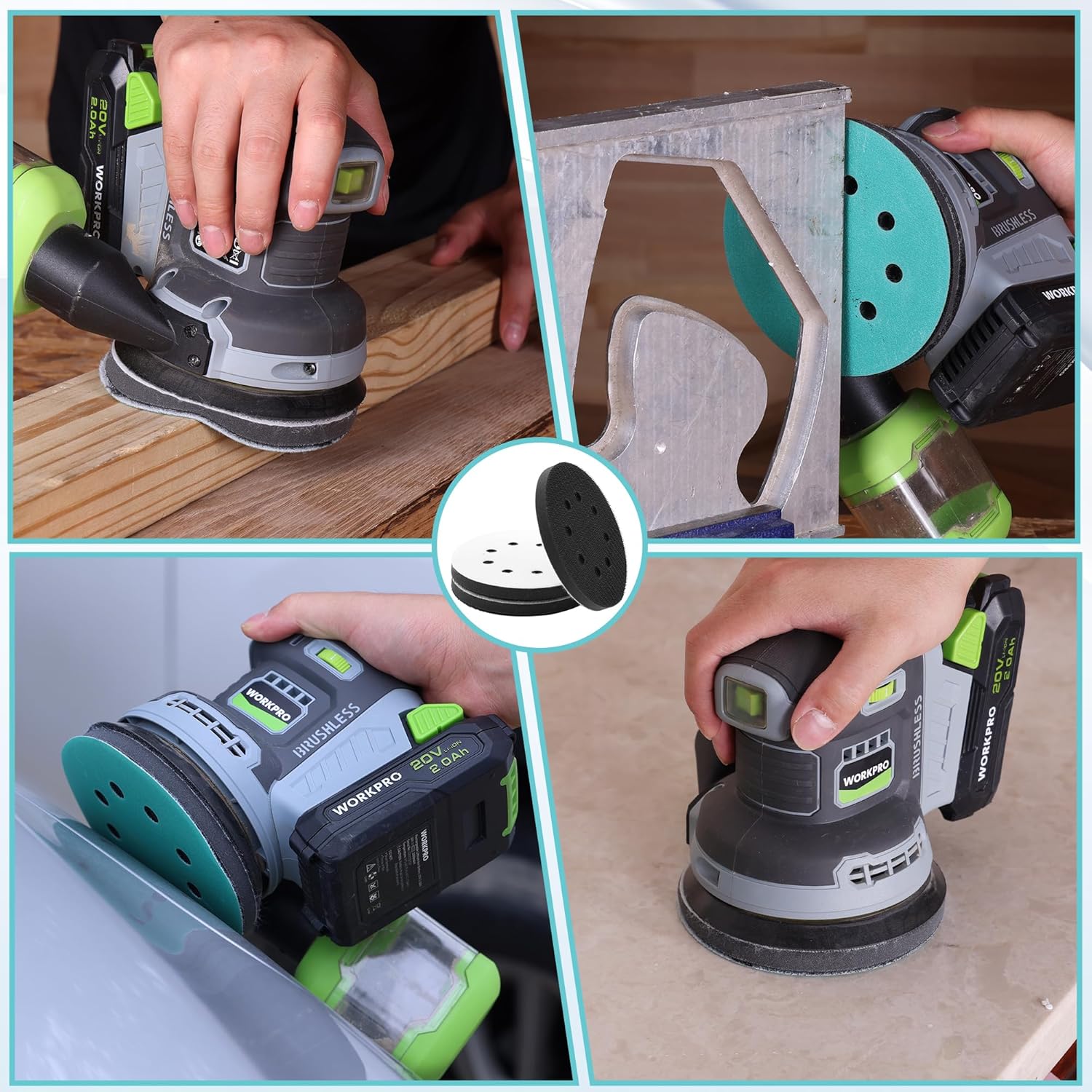 WORKPRO 5 Inch Orbital Sander Interface Pads and Sanding Discs, 4 Foam Buffer Pads & 8 Grit Sandpaper (80/120/240/320), 8 Hole Hook and Loop Soft Cushion Sponge Backing for Sander