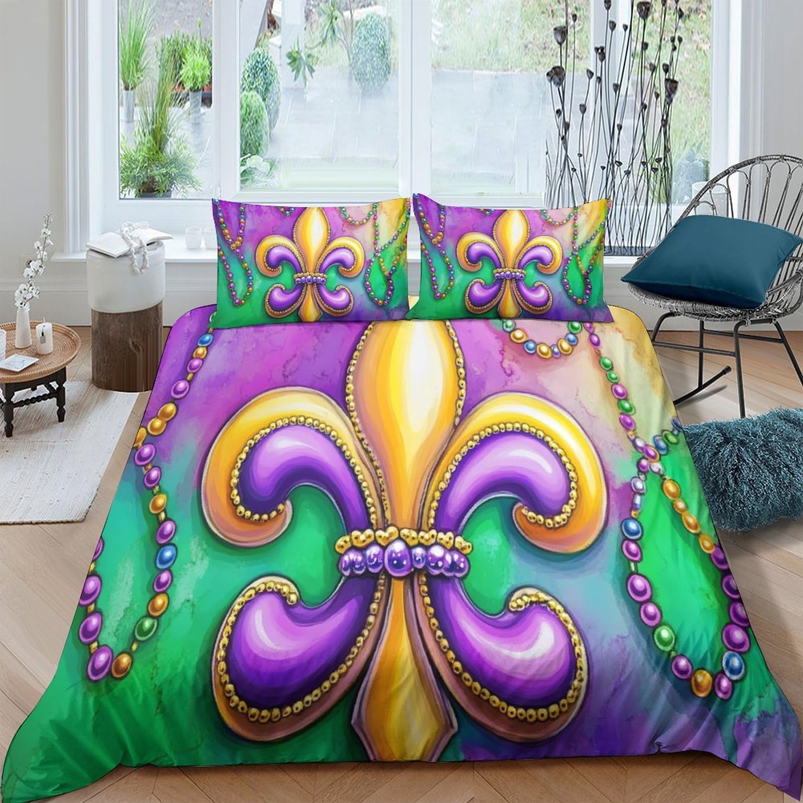 Unrxjzlvm Style-8 Mardi Gras Fleur De Lis Bedding Set 3D Print Microfiber Teen Room