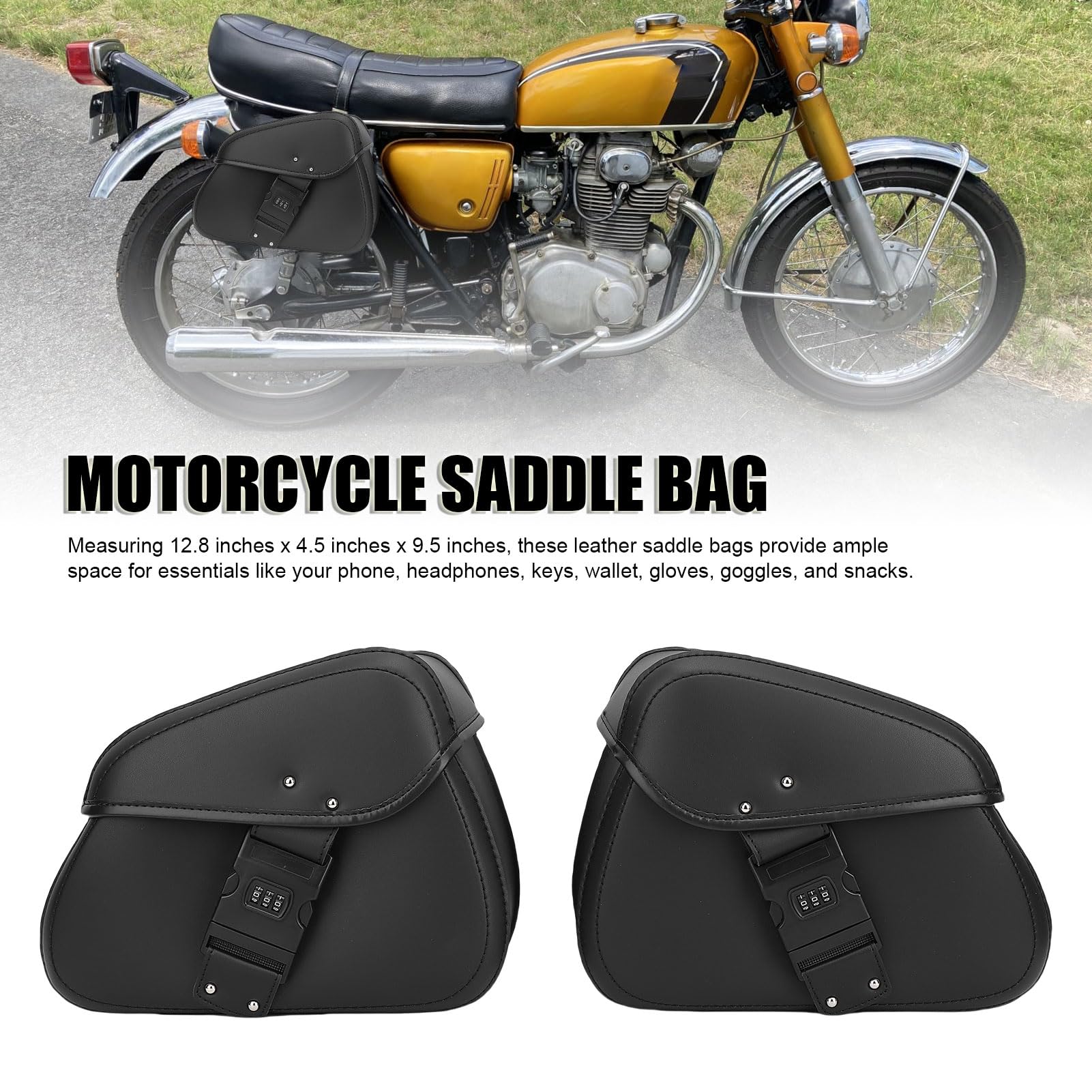 aqxreight Bolsa para Sillín de Motocicleta, Capacidad de 16 litros, Bolsa Lateral Multifuncional de Cuero PU a Prueba de Lluvia para Motocicleta con Reemplazo de Cerradura para V Star 250,