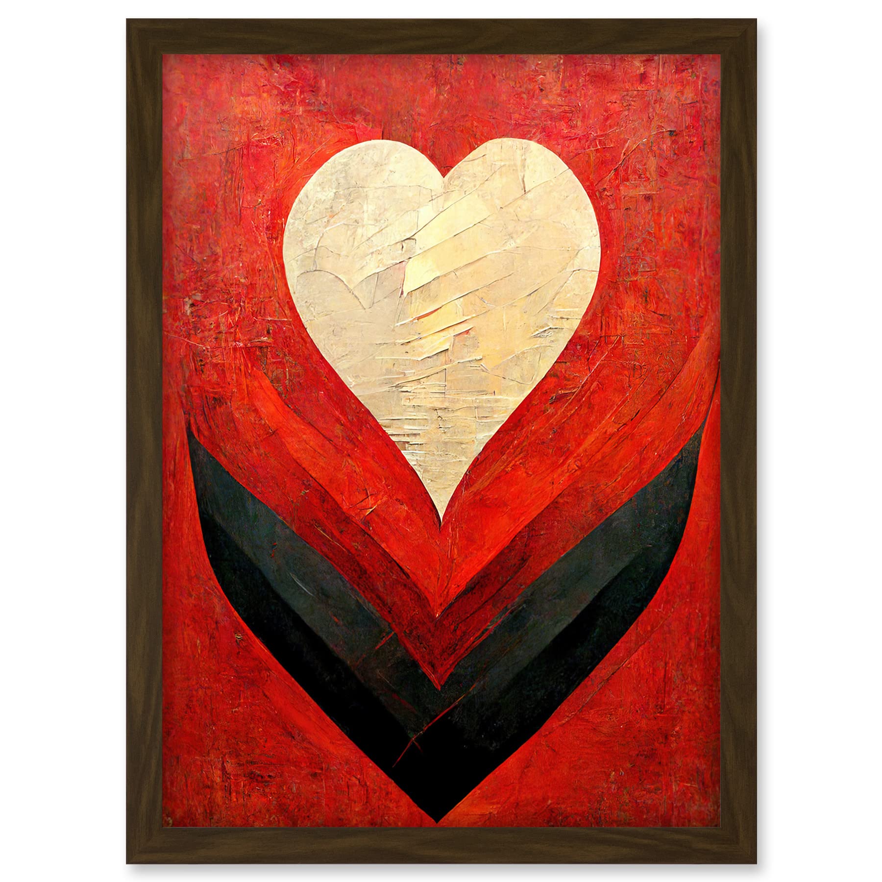 Doppelganger33 LTD Modern Palette Knife Oil Paint Heart Red Abstract Artwork Framed A3 Wall Art Print