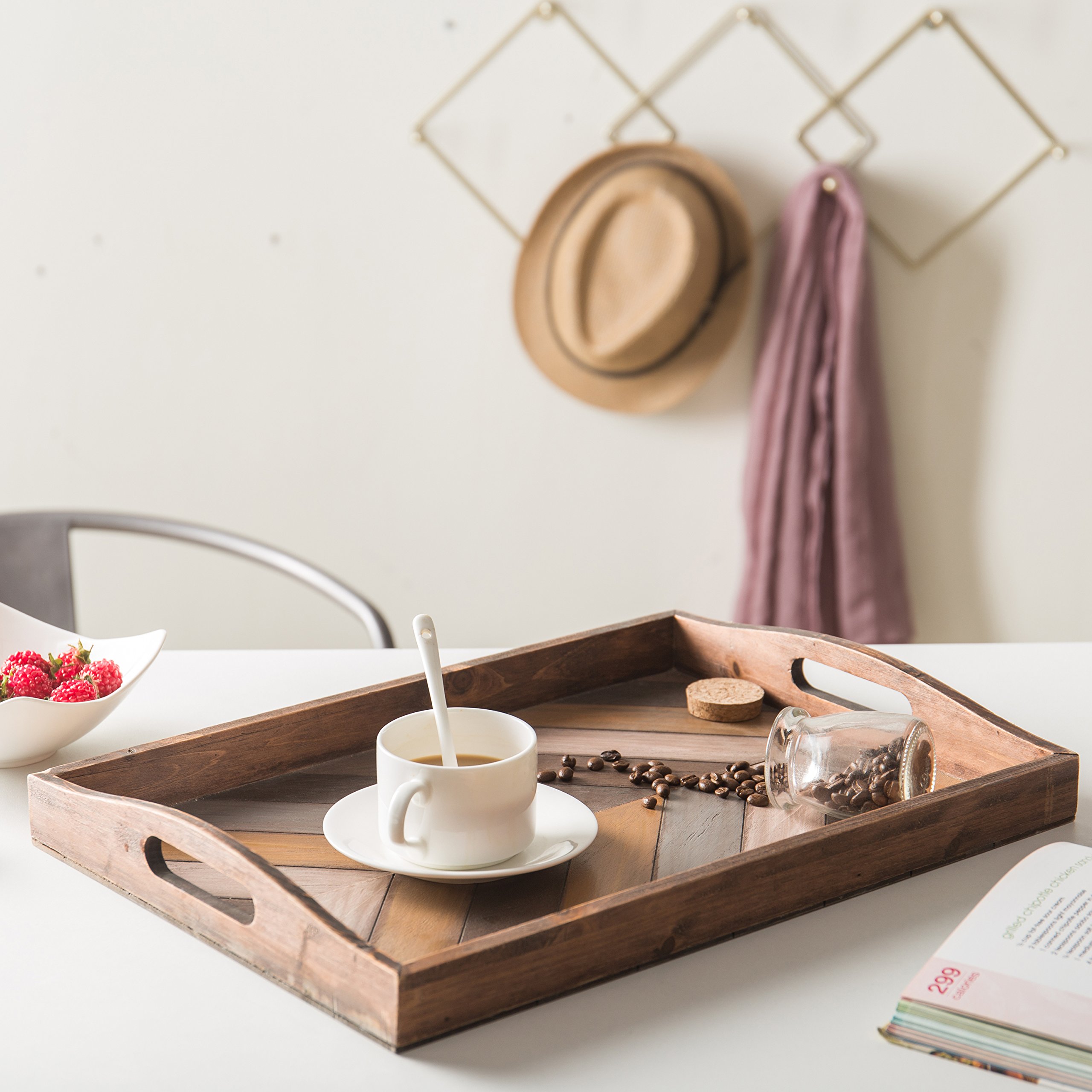 Bandeja Madera Rectangular EDHAS Bandeja Rectangular De Madera De Acacia Negra Para | WhichOne Bandeja Café Té