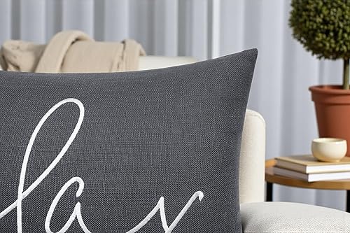 Miniatura 2 de Relax Sentiment - Funda de almohada decorativa bordada oblonga, decoración de dormitorio, inauguración de la casa, 12 x 20 pulgadas, natural