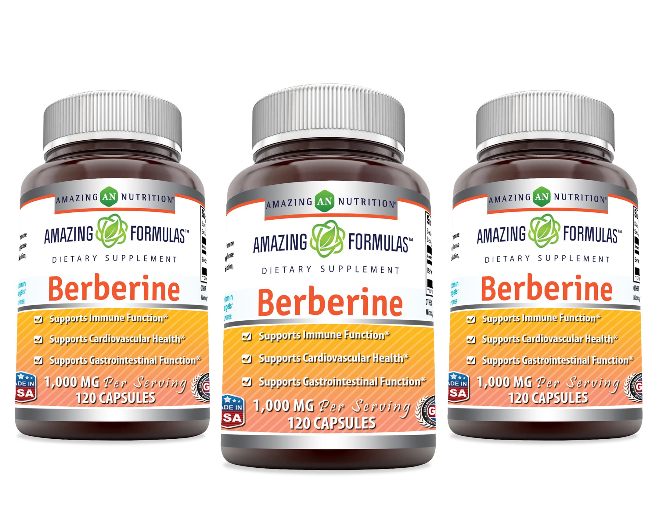 Amazing Formulas Berberine 500mg (1000mg Per Serving) Capsules - Supports Immune Function, Cardiovas