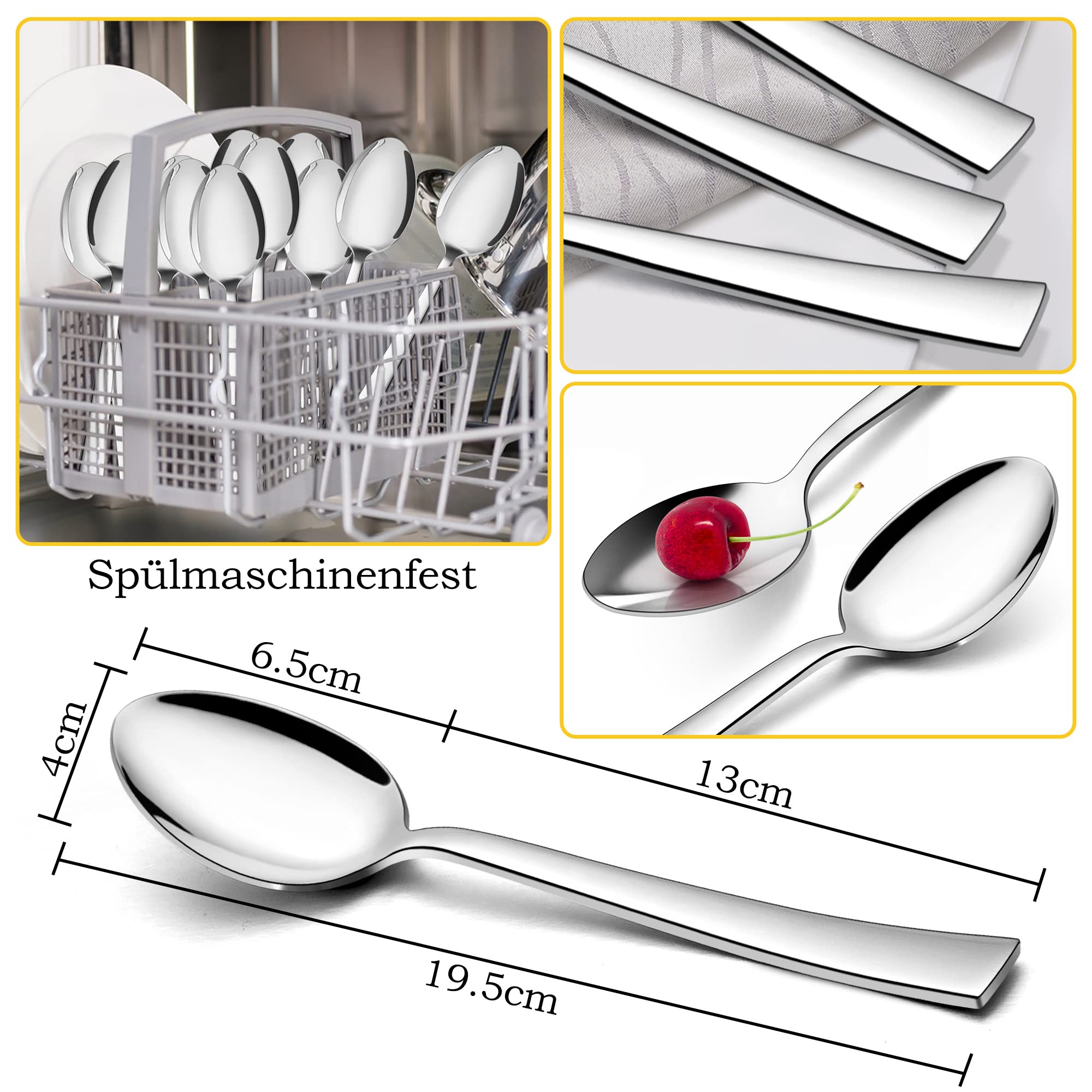 HaWare Łyżki 12 sztuk, łyżki do zupy ze stali nierdzewnej, zestaw 12 sztuk, eleganckie i nowoczesne łyżki stołowe, zestaw do domu/restauracji/na imprezę, polerowane na wysoki połysk i nadają się do