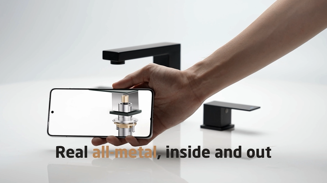 KES All Metal Black Bathroom Faucets 8 Inch, Widespread Bathroom