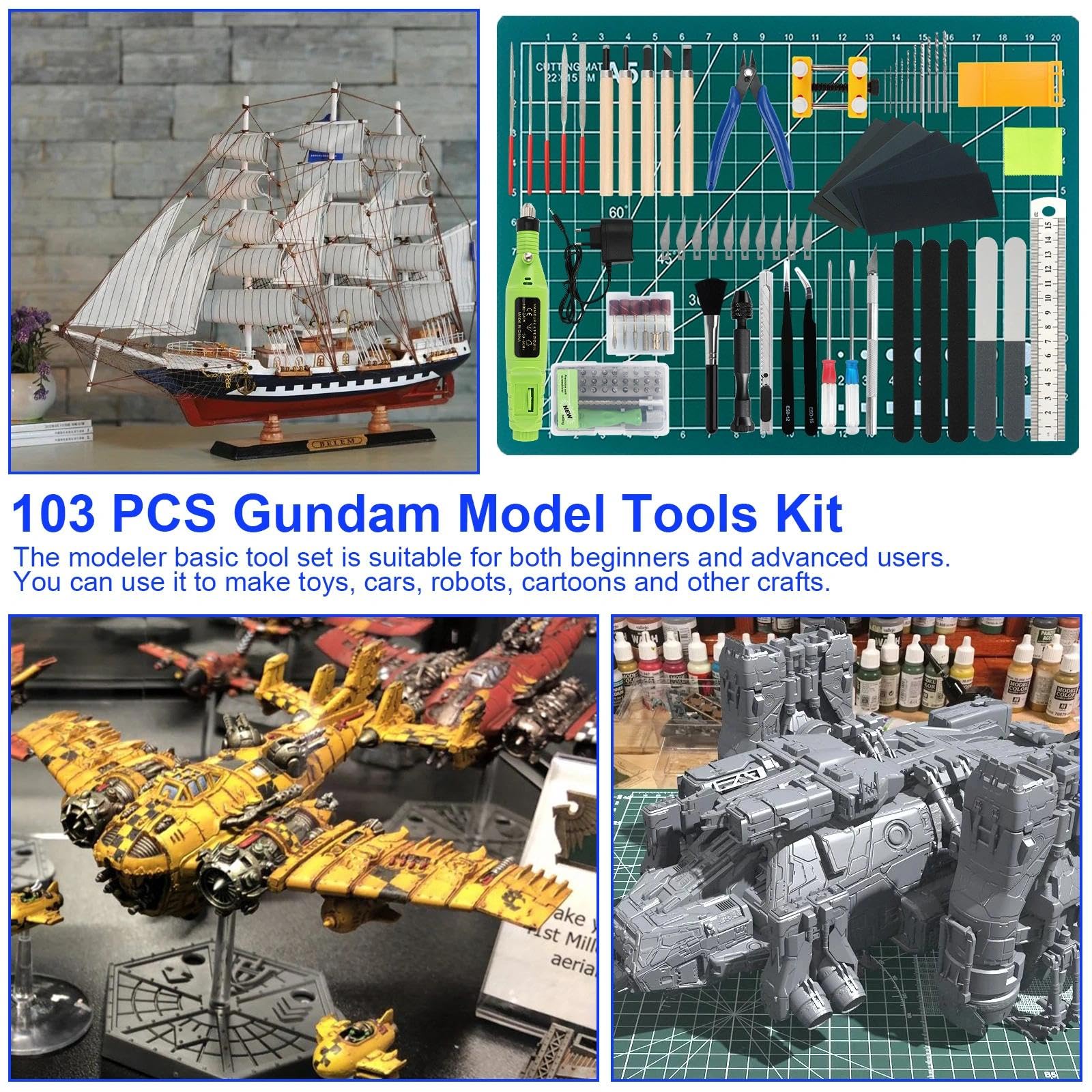 QLOUNI 103 Pièces Kit di Modellismo,Kit Maquette Modelisme de Construction de Loisirs,Outils de Modélisme Pour la Construction du Modelismo de Base Réparation et la Fixation