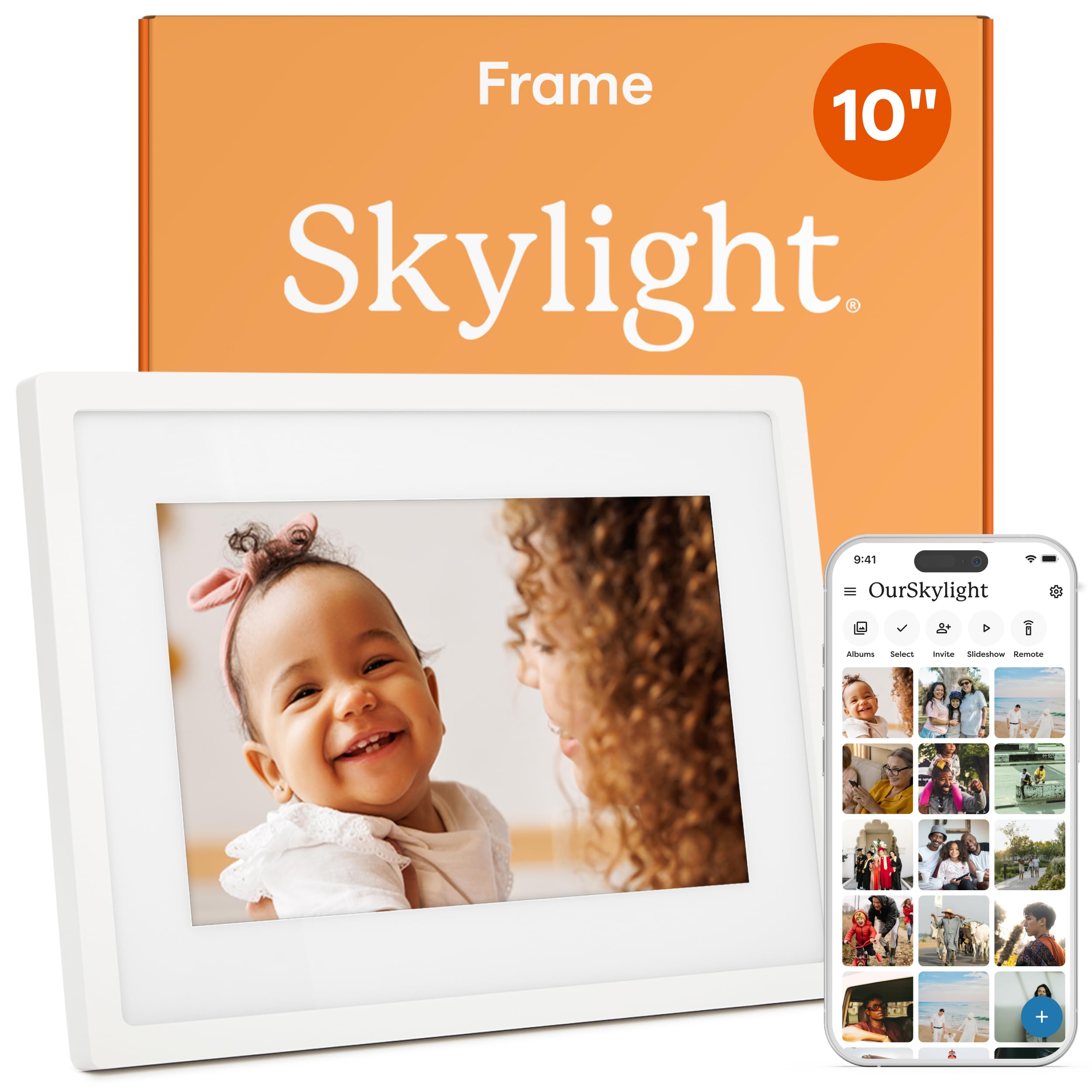 Skylight Digital Picture Frame - WiFi Enabled with Load from Phone Capability, Touch Screen Digital Photo Frame Display - Customizable Gift for Friends and Family - 10 Inch White