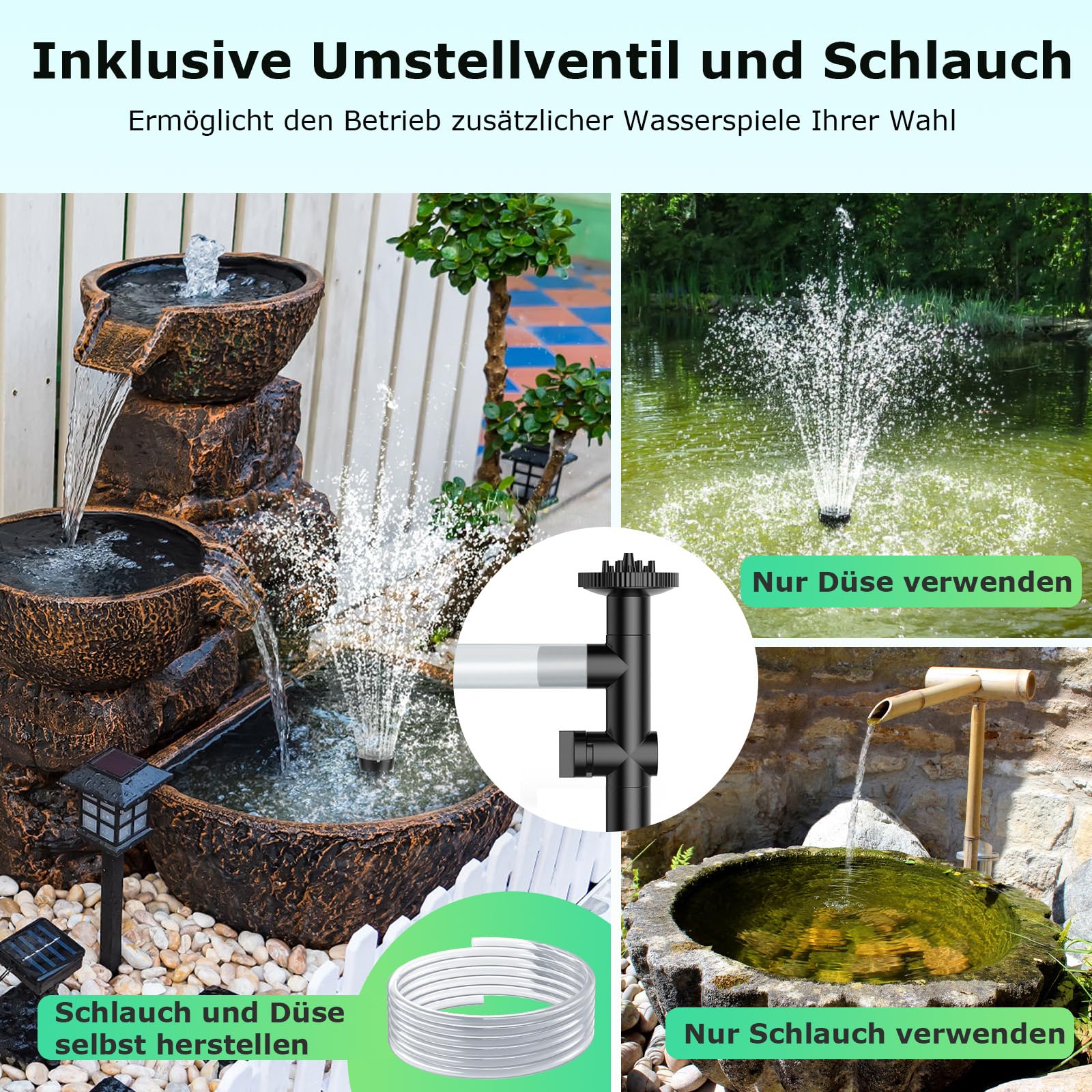 POPOSOAP 30W Solar Teichpumpe, 1500 L/h Solar Brunnenpumpe mit stellbarem Durchfluss, 5 m Kabel, antiverstopfende Solarwasserpumpe für Außenbereich, Garten, Teich, Wasserfeature
