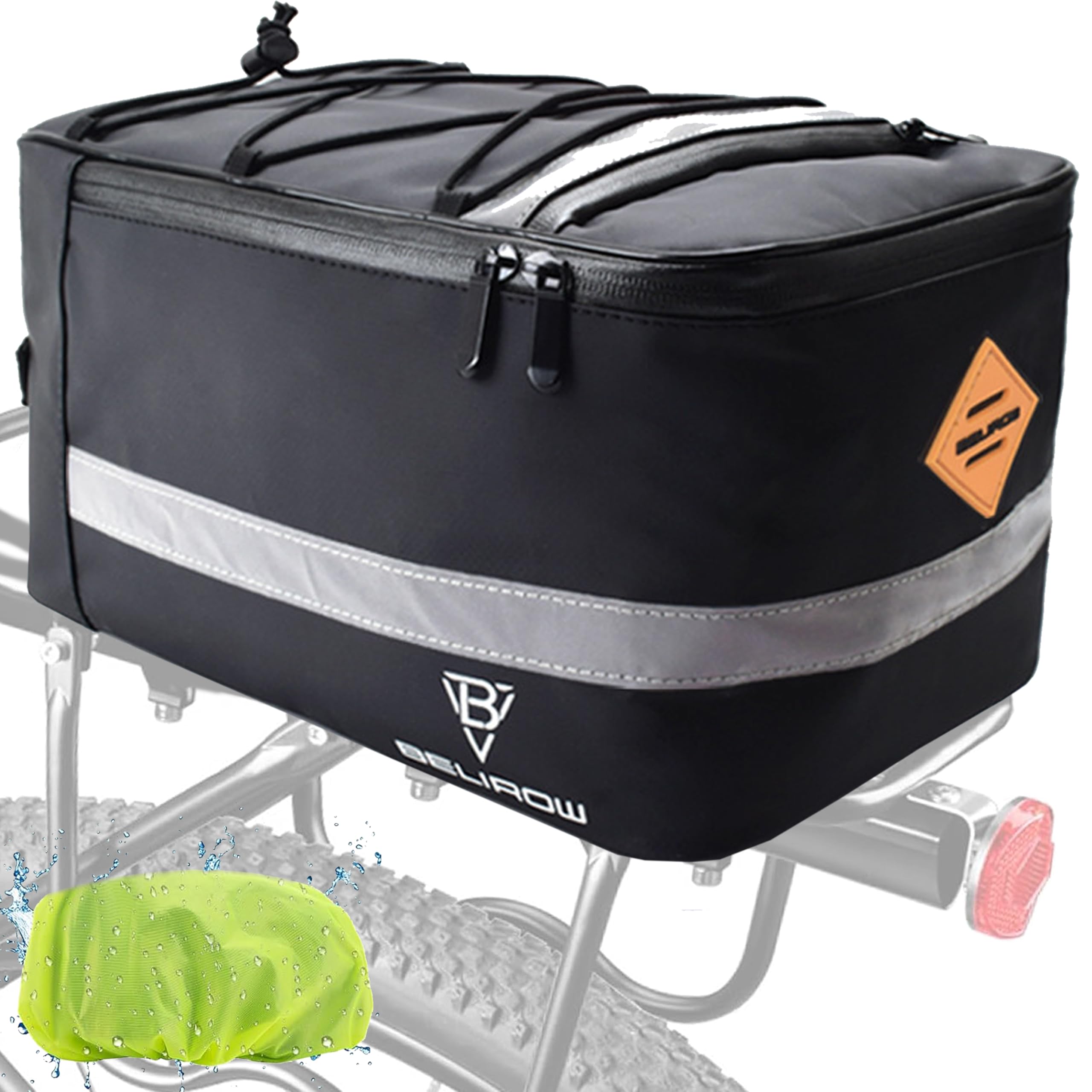 Bike Rear Rack Bag Bicycle Panniers Bags Waterproof Cycling Bike Rear Seat Bag 15L Bicycle Rack Rear Carrier Bag Bike Trunk Storage Bag with Reflective Strip,Taillight Loop for Outdoor