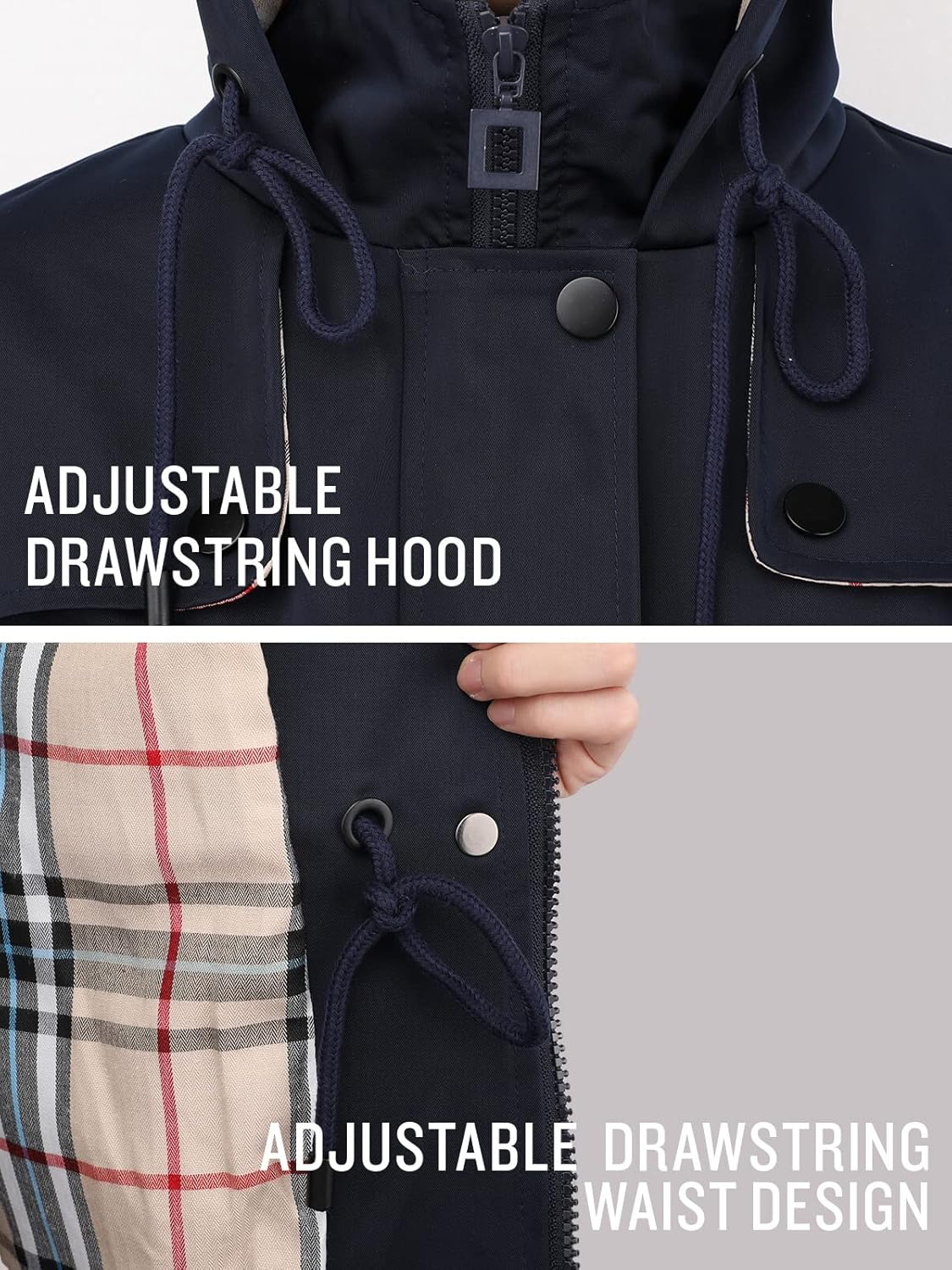 SaphiRose Women's Long Hooded Rain Jacket Outdoor Raincoat Windbreaker Large Navy Blue