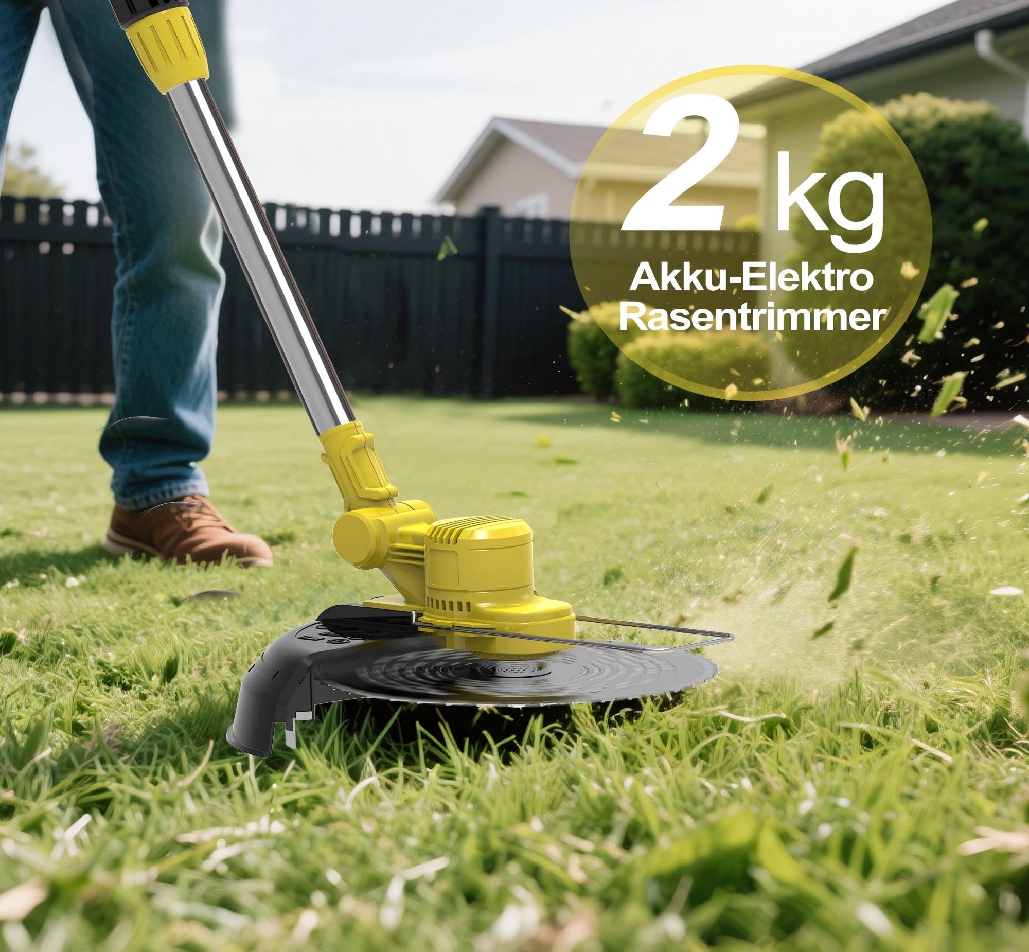 TerraKraft 21V Rasentrimmer mit Akku, 750w Akkus Rasentrimmer, Freischneider Akkus, Die Teleskophöhe 100cm - 145cm Motorsense Akkus, 90° Trimmwinkel(Inkl2 x 4,0Ah Akku) (Gelb)