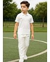 Unisex Kids White Cricket Jersey & Trouser Set – Breathable Polyester with DARK GREY Piping (4-5) gallery image