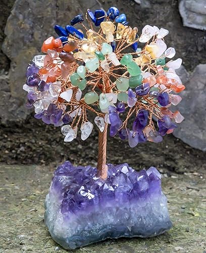 Miniatura 10 de Crocon Figura de árbol de piedras preciosas de Feng Shui, bonsái, de buena suerte, para el equilibrio de chakras, reiki, cristales curativos,