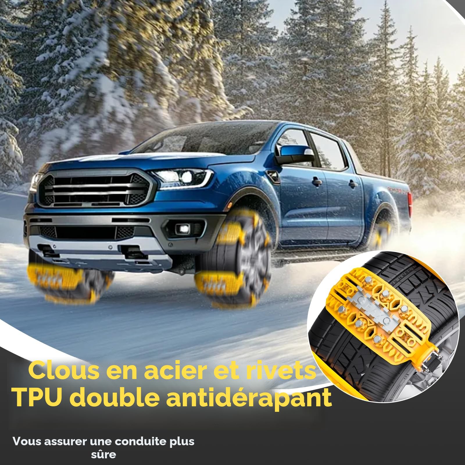 6PCS Chaînes à Neige pour Auto Ninonly Universel Chaine Voiture Neige Antidérapant Chaîne de Pneus Chaînes de Sécurité pour Voitures SUV Truck Fit pour pneus Largeur 165mm-265mm