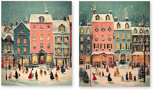 RLTXBUK Paquete de 2 Kits de Pintura de Diamantes de Navidad Vintage, Arte de Gemas de Pueblo Nevado de Invierno Retro para Adultos, Niños y