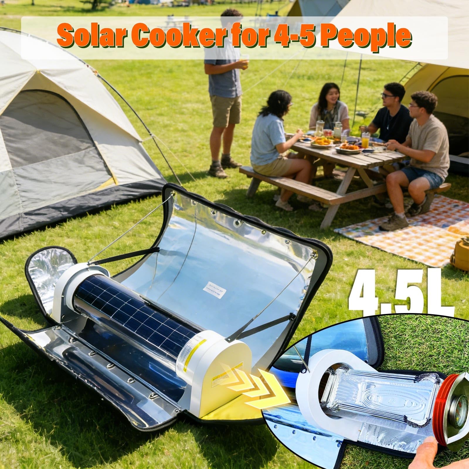Przenośna Kuchenka Solar­na 4.5L, Piekarnik Solarny Bez Prądu, Składana, Rodzinna Dla 4–5 Osób, Idealna Na Camping I Biwak