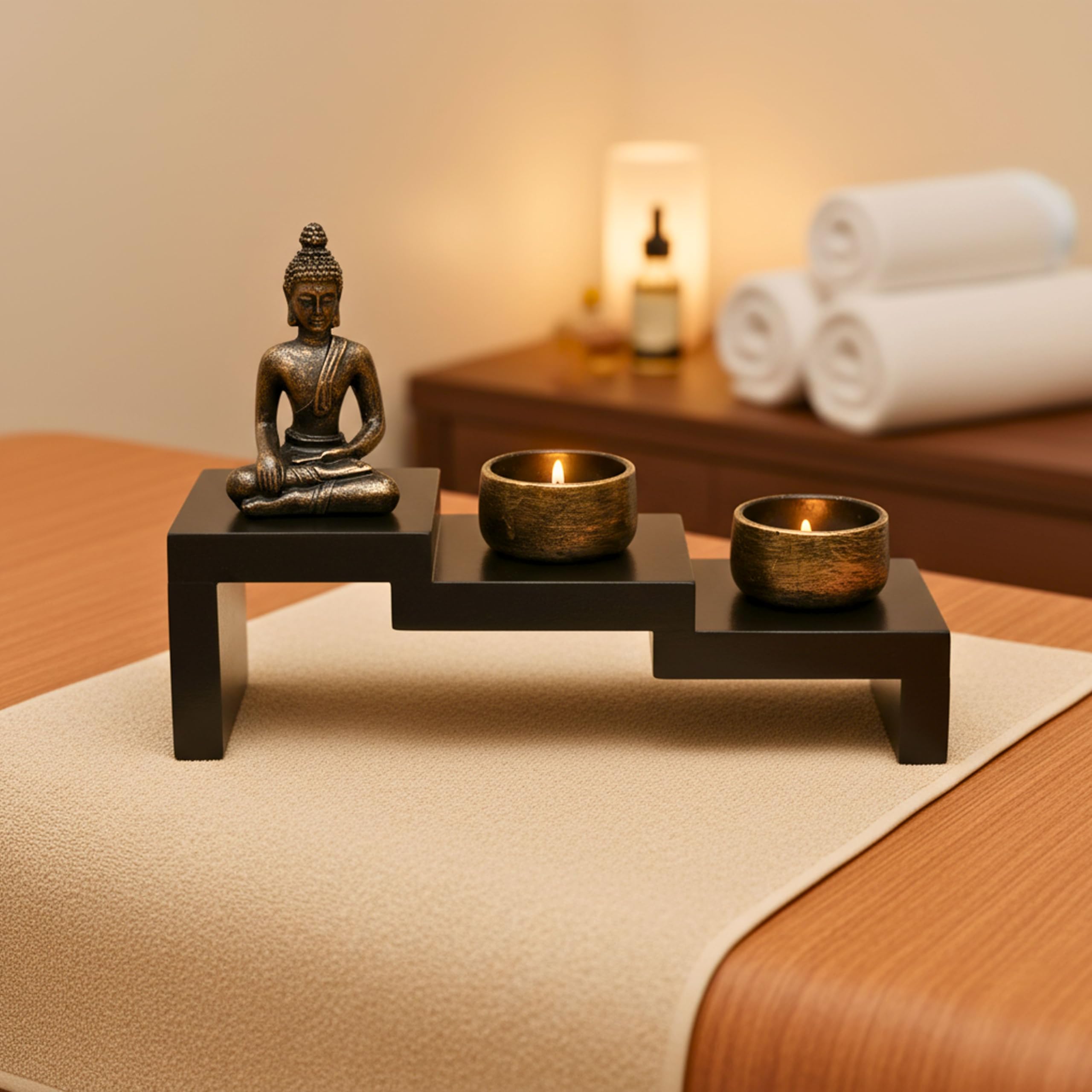 Świecznik Zen z Figurką Buddy i Podgrzewaczami - Zestaw Medytacyjny do Dekoracji Feng Shui na Biurko