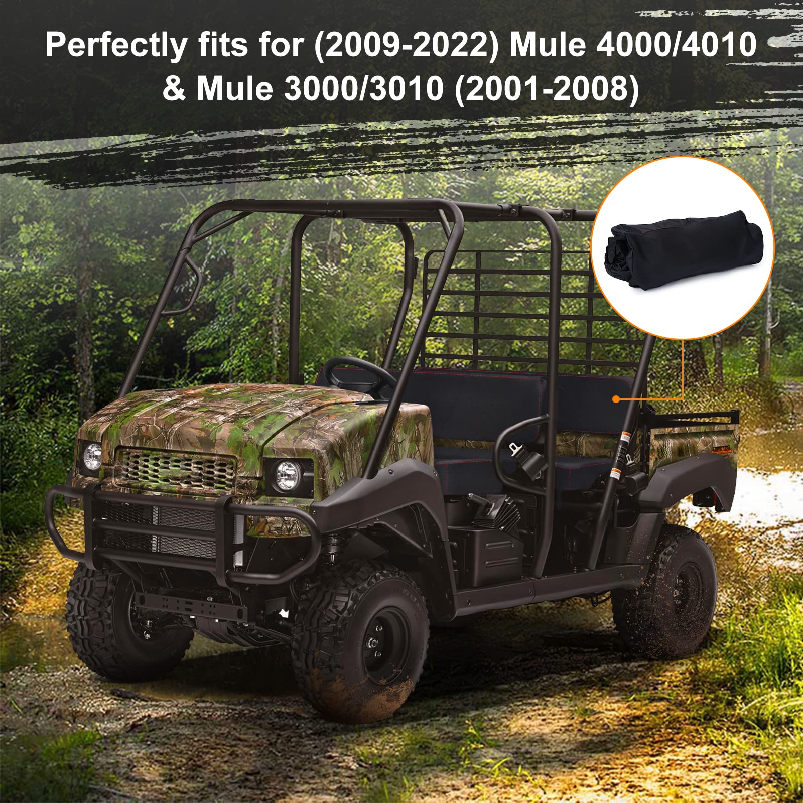 BORDAN UTV pokrowce na siedzenie, wodoodporne, na każdą pogodę, zestaw pokrowców na siedzenia do Kawasaki Mule 2001-2022 4000 4010 3000 3010 3020
