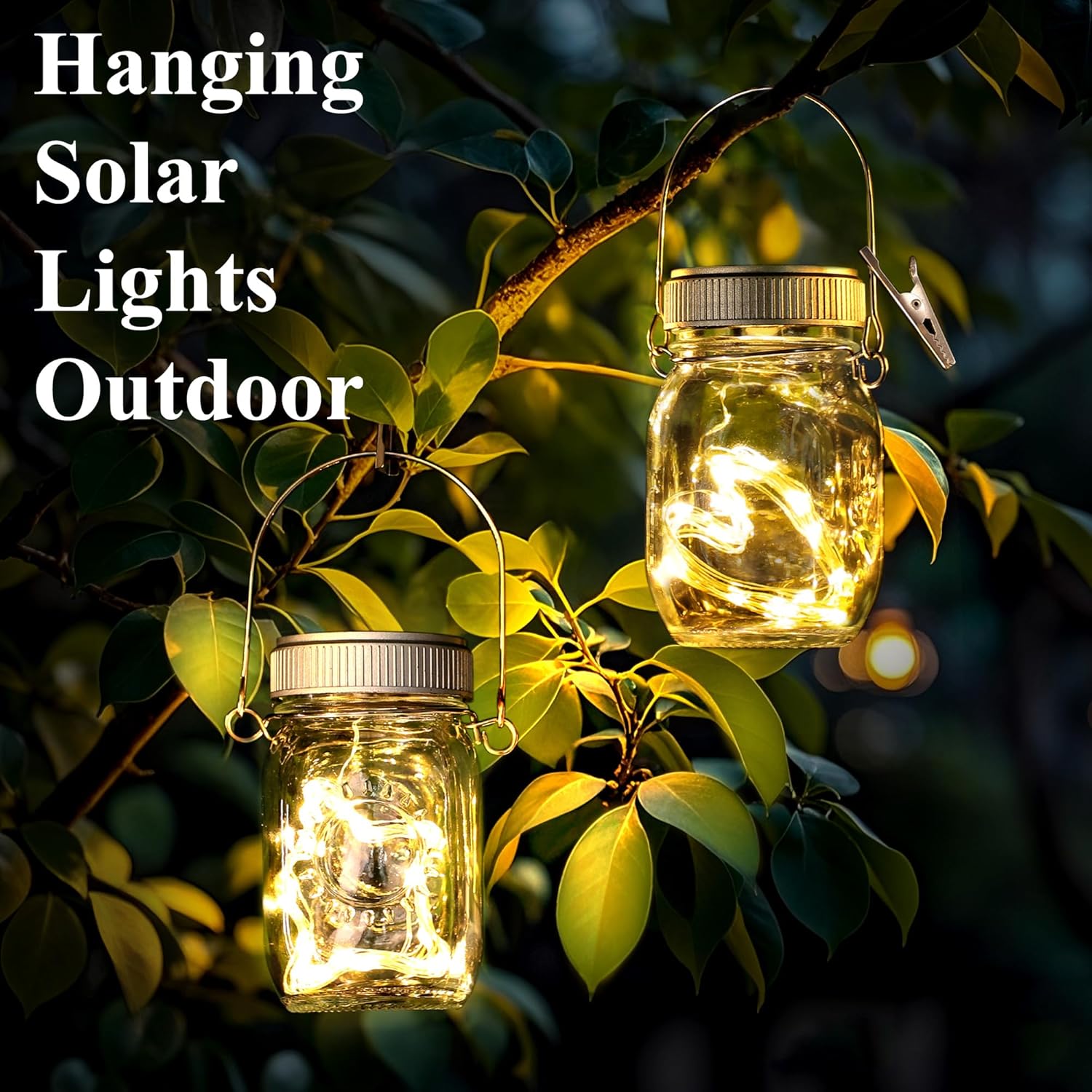 Mlambert 4 Pack Outdoor Solar Lanterns, Waterproof Hanging Mini Mason Jar Solar Lights for Backyard Garden Yard Patio Tree Decoration, Warm White